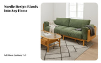 Nordic Design Wooden Sofa Removable and Washable Covers Solid Wood Frame Sofa Comfortable Upholstery Modern Minimalist Loveseat for Living Room