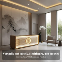 New Chinese Design Reception Desk Carving Solid Wood Cashier Bar Table Sturdy Construction Timeless Hotel Welcome Desk for Cashiers, Teahouse