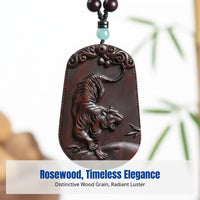 Tiger Zodiac Rosewood Locket, Wood Necklace, Car Hanging, Wilderness Roar, Handheld Decoration