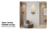 Punch-No-Drill Installation Foldable Basketball Hoop Easy to Install Wall-Mounted Basketball Set Quiet Play Shatterproof Backboard for Toddlers, Students, Bedroom, Playroom, Living Room, Office