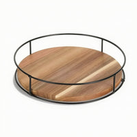 Wooden Acacia Wood Rotating Tray Round Rotating Organizer with Metal Frame Smooth Rotating Tray Turntable Space-Saving for Bathroom