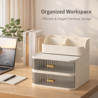 2-Tier Stackable Desktop Drawers with Pen Holder, Desk Storage Organizer Box, Small for Office Supplies Stationery
