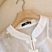 Chinese Dresses for Women Two Piece Traditional Embroidered Dress Set with Floral Pattern, Three Quarter Sleeve Casual Wear for Spring Summer