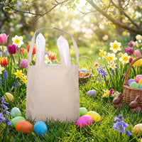 Hare Ear Gift Bag Reusable Easter Bunny Bag Sturdy Material Canvas Easter Basket for Girls, Young Children, Holiday Parties, Home Decoration