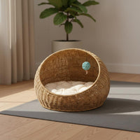 Rattan Design Feline Bed Moisture Resistant Round Pet Sleeping Bowl Soft Pad