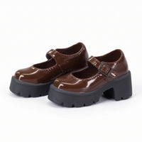 School Shoes Buckle Strap Elevated Sole Doll Shoes Rounded Toe