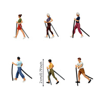 6 Pieces 1/87 Skiing Figures with Skis Painted Miniature Skiers Collectible Ski Figure for Hobbyists, Winter Scene, Scenic Decoration