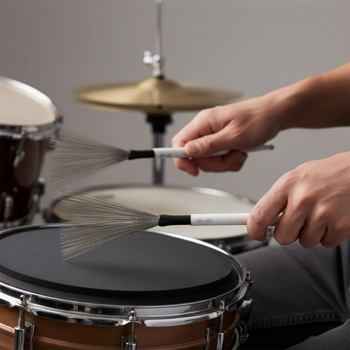2 Pieces Drum Brush Double-sidedUse Double-Ended Drum Brush High-Carbon Steel Drumstick for Drummers, Students, Playing, Jazz