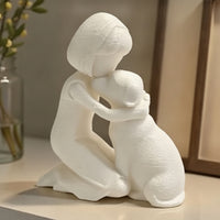 Human and Dog Sculpture Textured Man and Dog Sculpture 3D-Printed Figurine Matte Decor Cute for Shelf, Desk
