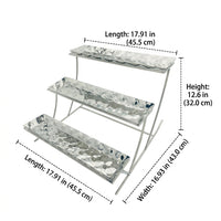 Metal Rectangular High Tea Stand, 3 Tiered Serving Stand for Afternoon Tea, Hammered Finish Dessert Display