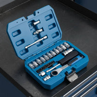 29 Pieces Adapter Included Pass-Through Socket Set CR-V Steel 12-Point Socket Wrench Set Extension Bar Compact Design for Mechanics