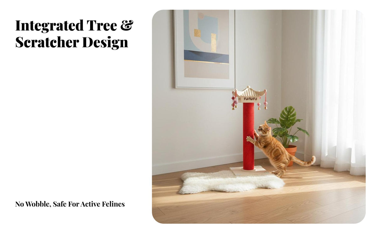 Wear-Resistant Tall Cat Scratching Post Interactive Turntable Base Sisal Rope Scratching Pole Sturdy and Stable Sisal Rope Cat Pole Promotes Healthy Claws for Cats, Kittens, Indoors, Indoor, Living Room, Home