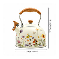 Stainless Steel Stovetop Whistling Kettle Botanical Whistling Tea Kettle Heat-Resistant Stay-Cool for Kitchen
