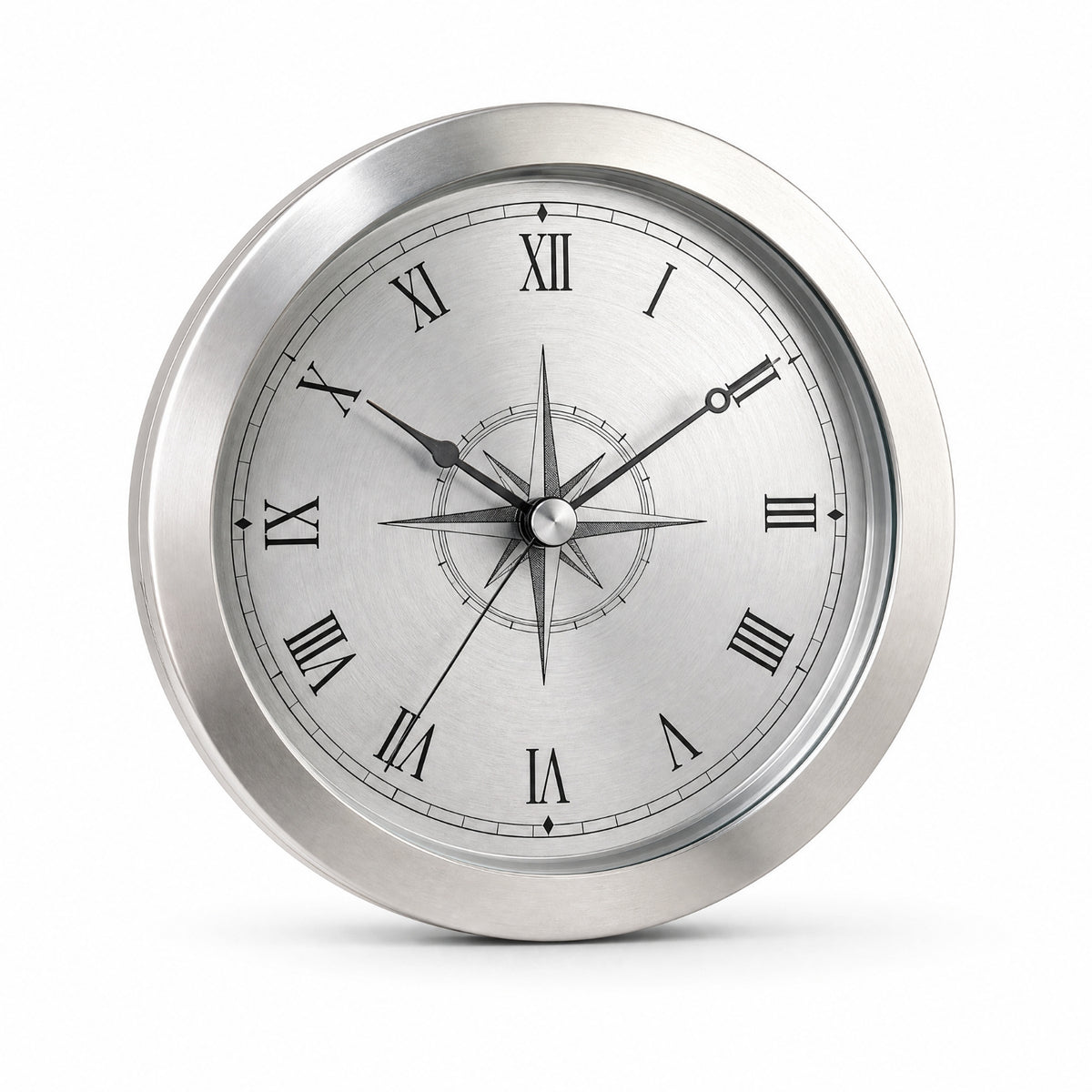 Round Analog Wall Clock Silver Dial Roman Numeral Wall Clock Glass Front