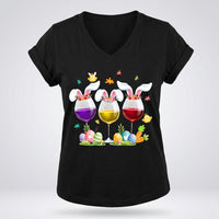 Easter V-Shaped Neckline T-Shirt Festive Design women's Easter T-Shirt Fun Prints V-Shaped Neckline Bunny Graphic Tee for Adults, Girlfriend