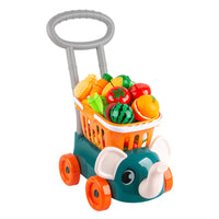 Kids Shopping Cart Toy with Fruit Cutting Play Set