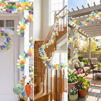Easter Tinsel Garland with White Bunny and Coloured Eggs, Pastel Metallic Twist Streamer, Spring Hanging Wreath Decoration for Home Party Tree Wall Crafts