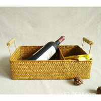 Handwoven Seagrass Storage Basket with Wooden Handles and Dividers