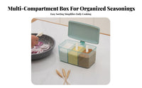 Multi-Compartment Seasoning Box Compartmentalized Design Divided Seasoning Holder with Lid Space Saving Divided Condiment Jar with Spoons