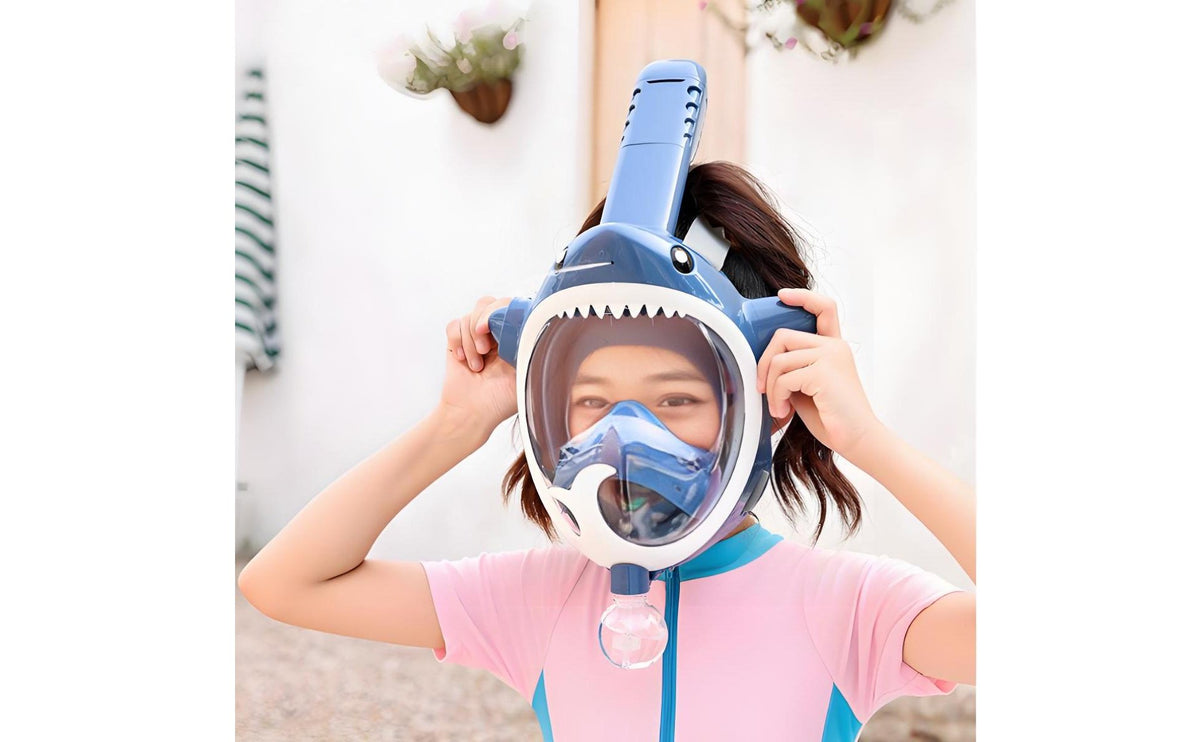 Food-Grade Silicone Kids Full Face Snorkel Mask Anti-Fog Full Face Dry Snorkel Mask Snorkeling Gear for Boys, Girls, Swimming Pool, Beach, Vacation