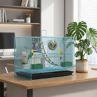 Pet Bird Cage with Accessories, Rectangular Metal Large Bird Cage for Home, Includes Bird Nest, Swing, Ladder, 2 Perches, and Easy-removable Tray