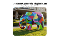 Weather Resistant Geometric Elephant Sculpture Waterproof Modern Elephant Lawn Sculpture Sun-Proof Outdoor Decoration Hand-Painted for Landscape Designers, Property Managers, Hotel Entrance, Courtyard, Public Square, Patio