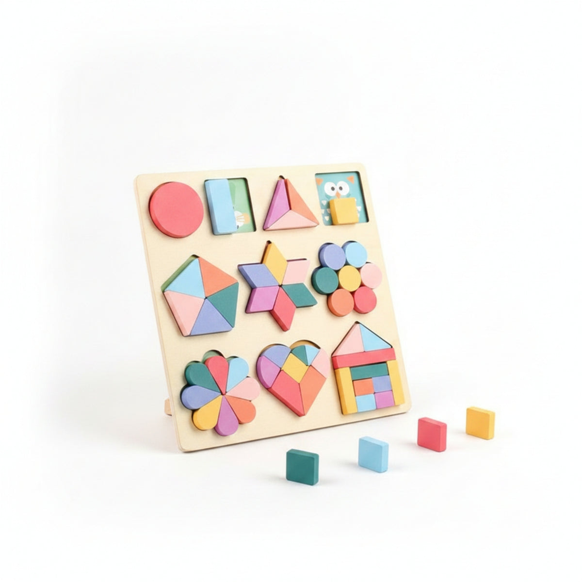 Removable Pieces Educational Shape Matching Board Hand Grasping Wooden Shape Matching Puzzle Board Colorful for Children