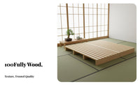 Lowheight Bed Frame Japanese design Slatted Floor Bed Frame No Headboard Mattress Foundation for Guesthouse Owners, partners, floor mat Room, Modern Home