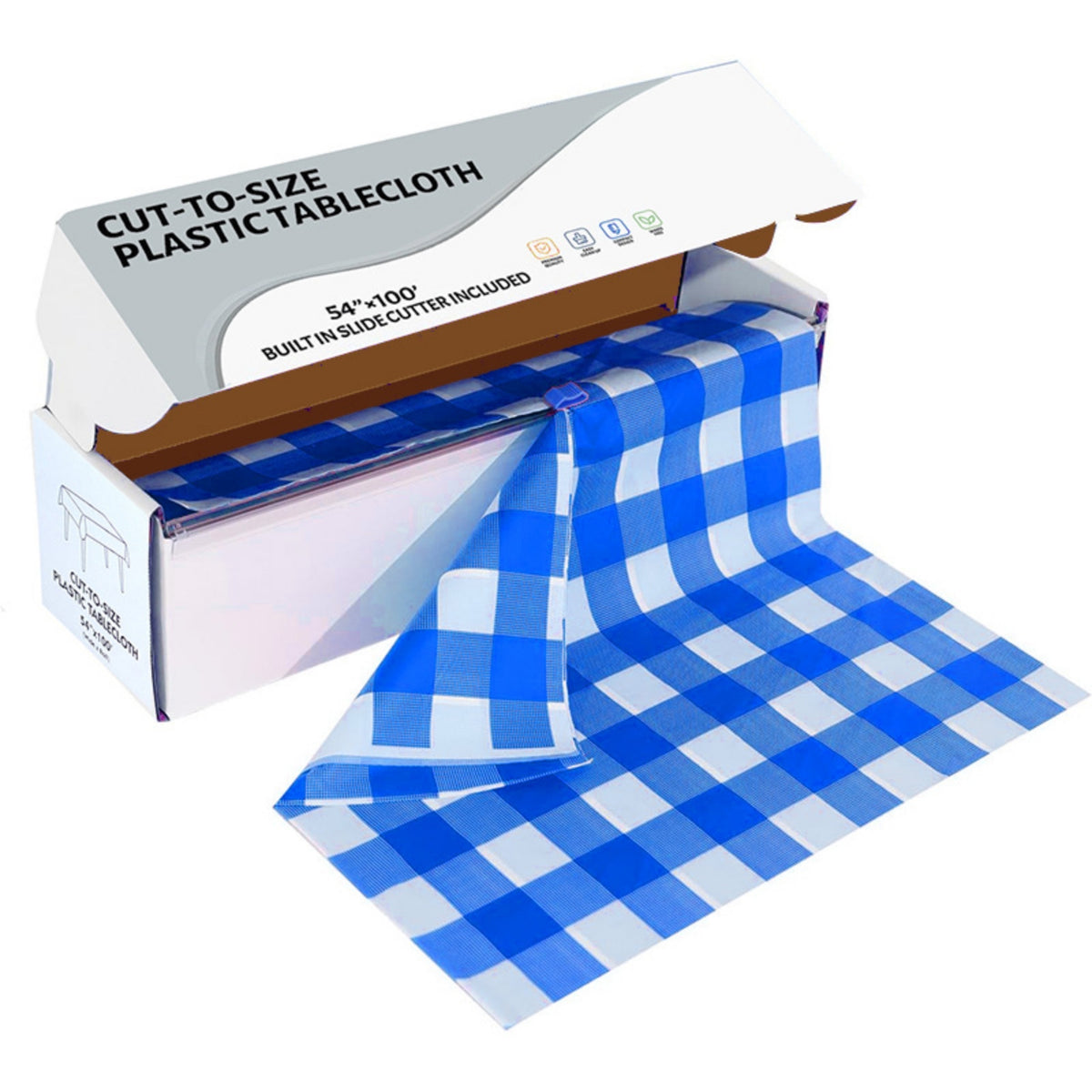 Disposable Plastic Tablecloth Roll - 54 inches x 100 feet with Cutter Box