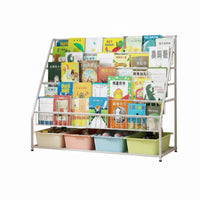 On casters Rolling Book Organizer Front-Facing Display 5-Tier Rolling book organizer Space-Saving children's Furniture Slim contour for Toddlers, Students, Nursery, Playroom, Kindergarten, Living Room