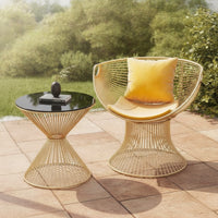 2 Pieces Lounge Chair with Table Modern Wire Chair with Cushion Airy Patio Conversation Set for Reading Corner, Living Room