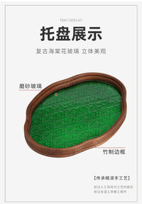Japanese Begonia Flower Glass Tea Tray Retro Bamboo Serving Tray