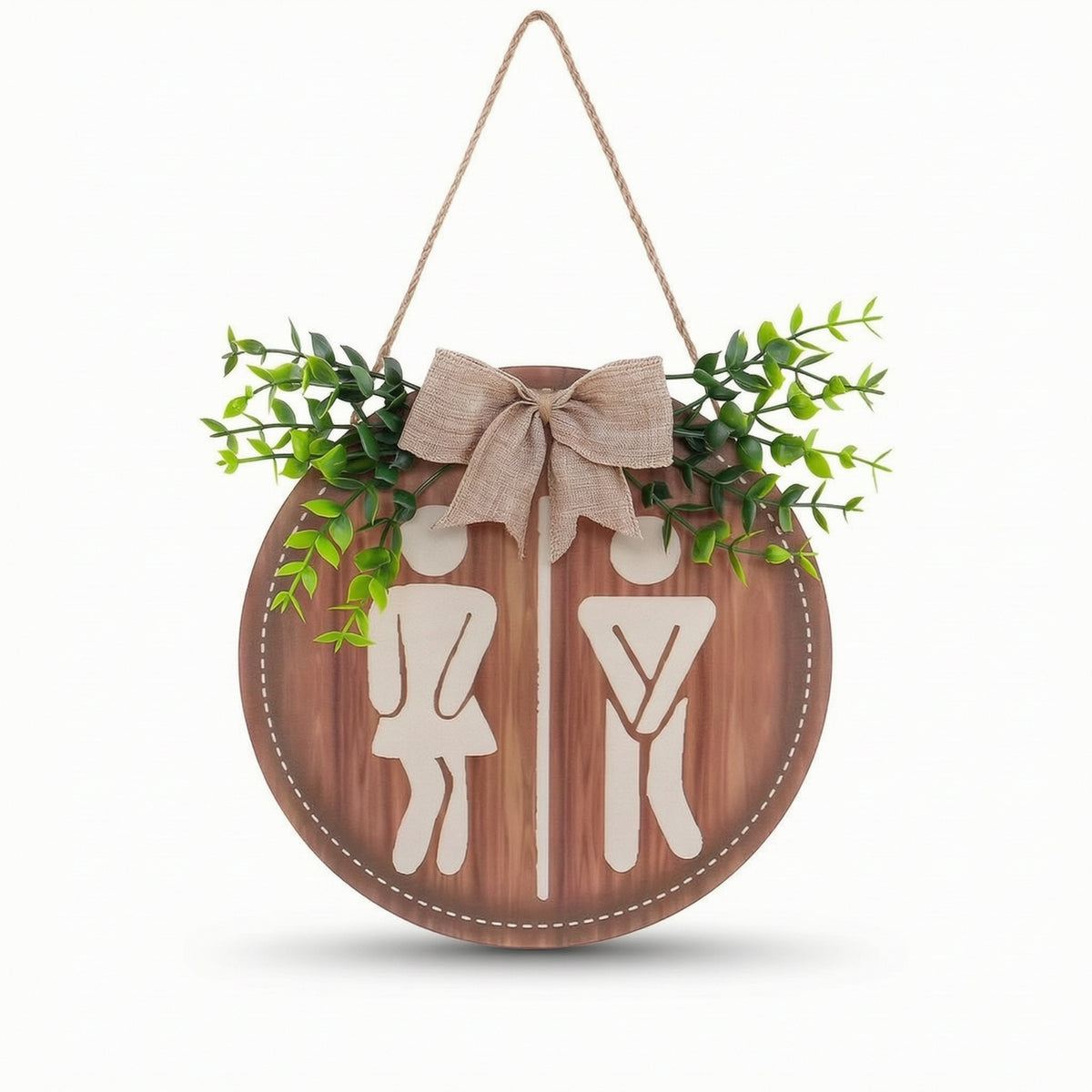 Bathroom Sign Rustic Wall Hanging Decoration Round for Guest Bath, Homeowners
