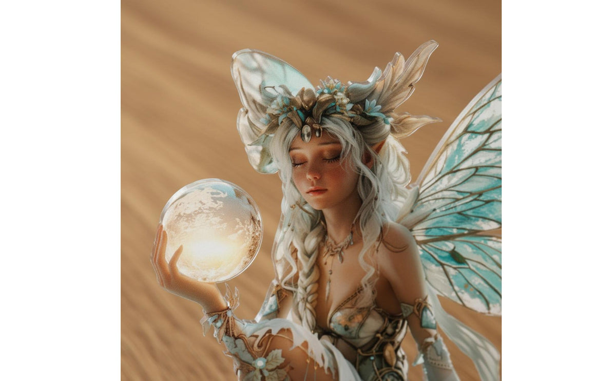 Fairy Holding Glowing Sphere Statue Stable Base Fairy Desktop Standee Elf Desktop Decoration Clean-Cut Edges 2D Flat Acrylic