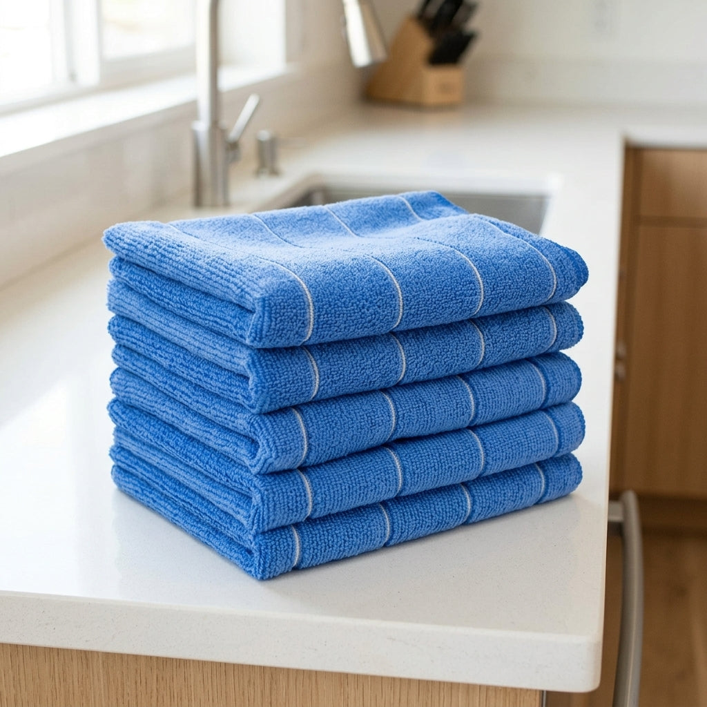 Large 45cm x 65cm Microfibre Cloth and Microfibre Towel, Thickened Striped Cleaning Cloth, High Absorbency for Kitchen, Car Wiping and Bathing