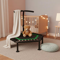 Hexagonal Mini Trampoline Adjustable Handlebar Kids Trampoline with Handle Indoor Young Child Coil Toy Stable Frame for Home Use