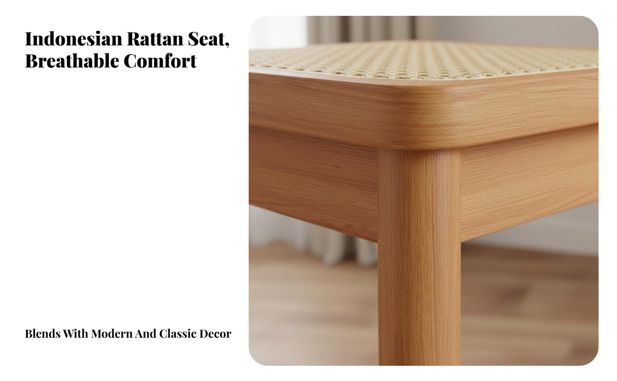 Sturdy Construction Solid Wood Rattan Stool Strong Load-Bearing Solid Wood Woven Stool Anti-Slip Foot Pads Indoor Seating Versatile for Guests, Adults, Homeowners, Living Room, Bedroom, Entryway, Coffee Shop