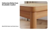Sturdy Construction Solid Wood Rattan Stool Strong Load-Bearing Solid Wood Woven Stool Anti-Slip Foot Pads Indoor Seating Versatile for Guests, Adults, Homeowners, Living Room, Bedroom, Entryway, Coffee Shop
