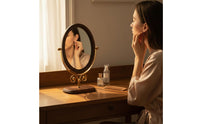 Wooden Frame Desktop 360° Rotating mirror° Rotation Vintage Design Dressing Table Mirror Decorative Personal Care Accessory for Bedroom, Dorm Room