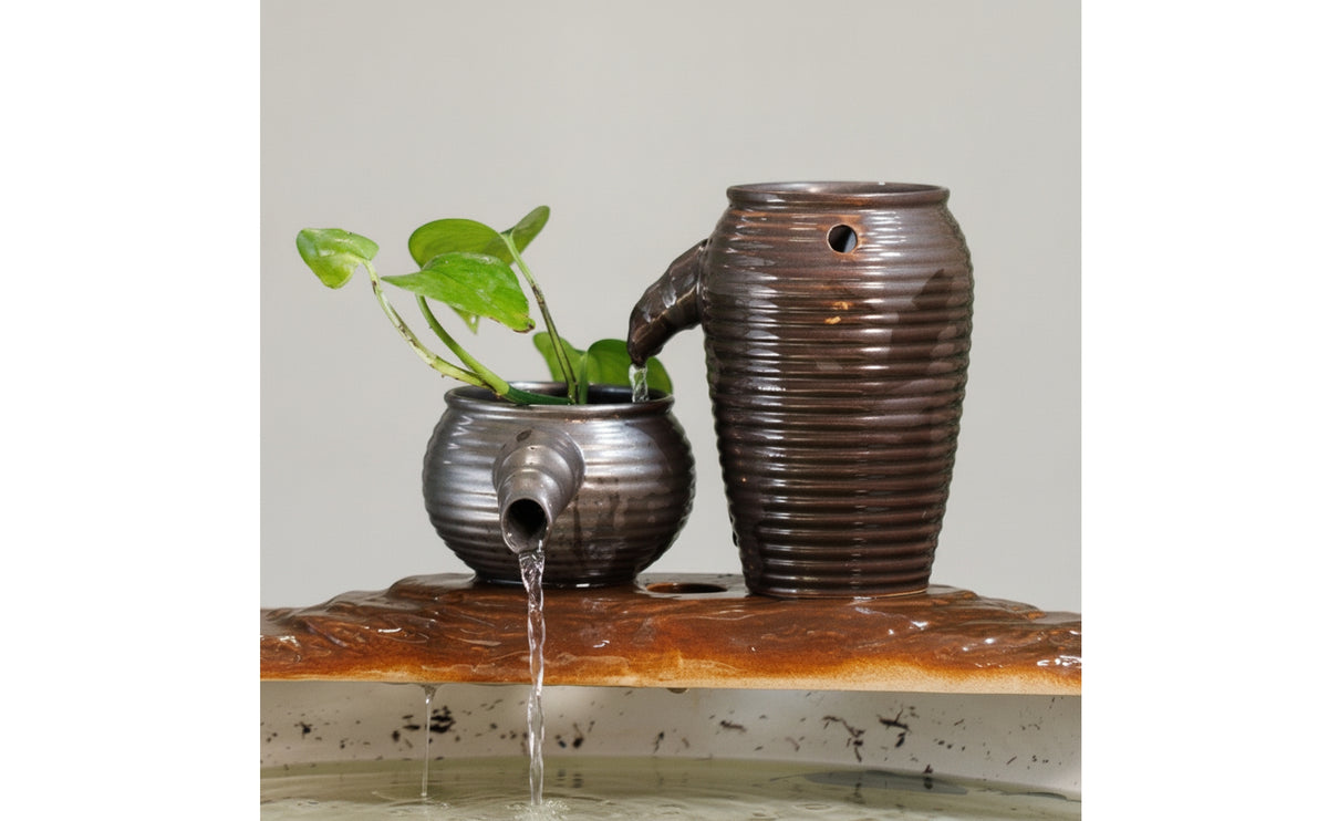 Indoor Ceramic Tabletop Fountain Recirculating Ceramic Fountain with Water Circulator Decorative for Aquarium, Plant Arrangement
