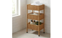 3 Tier Rattan Shelf Light Brown Rattan Storage Rack Slender Legs Three-Tier Storage Rack for Display