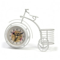 Wire Basket Cycle Clock White Table Timepiece Metal Frame Home Decor