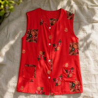 Women's Sleeveless Cotton Cardigan Vest for Middle-Aged and Elderly, Button-Front