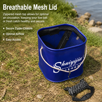 Collapsible Fishing Bucket with Rope, Waterproof PVC Coated Foldable Water Bucket for Fish Care, Portable Leakproof Cylindrical Design