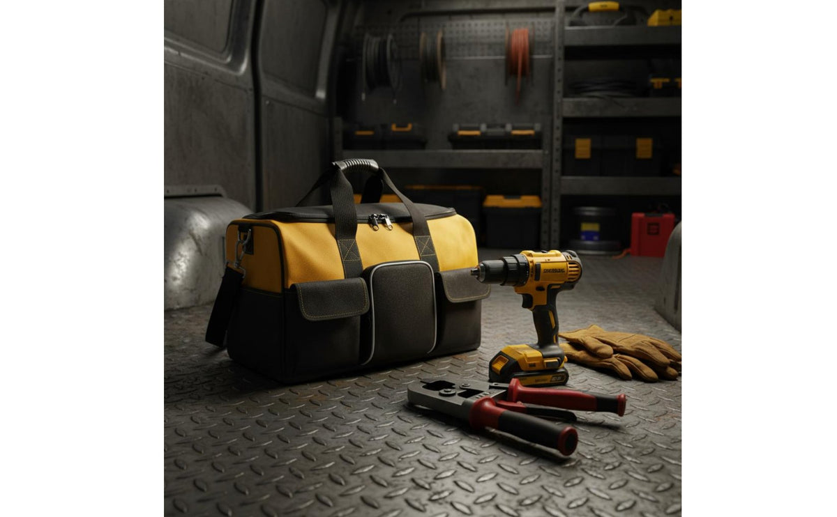 Reinforced Plastic Bottom Electrician Tool Bag Wear-Resistant Oxford Material Tool Tote Long-Lasting Work Storage Heavy-Duty for Electricians, Profess