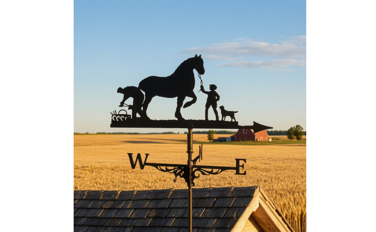 Metal Weathervane Iron Construction Rooftop Weather Vane Easy Installation Rooftop Wind Direction Indicator for Gardeners, Yard, Barn, Shed