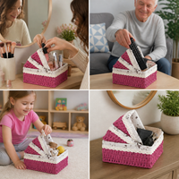 Red 2L Modern Minimalist Woven Storage Basket, Plant Fiber Liner Basket for Living Room, Desk Organiser for Sundries