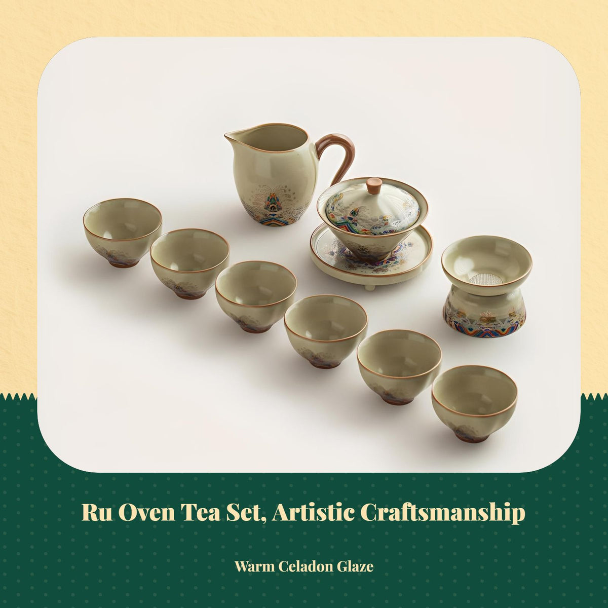 Ru Kiln Ceramic Gongfu Tea Set, Porcelain Gaiwan Gift Box
