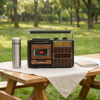 Portable Cassette Recorder Woodgrain Finish Cassette Radio Boombox Retro Radio Recorder Stereo Headphone Port