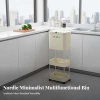 Kitchen Trash Can with Shelves Wet-Dry Separation Rolling Kitchen Cart Large Capacity Rolling Utility Cart for Pantry, Lavatory